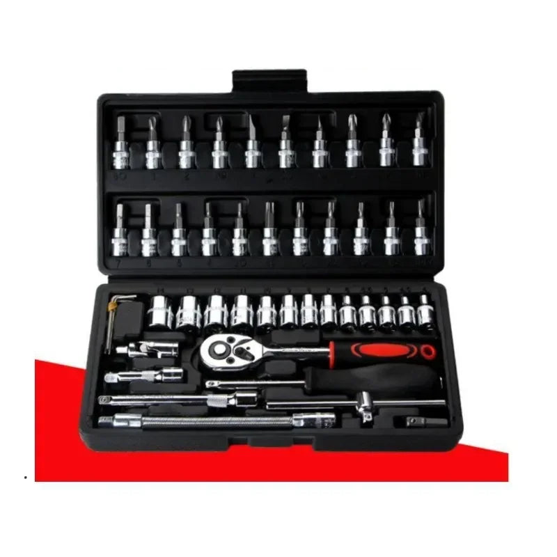 46pcs/Set 1/4 Inch Drive Socket Ratchet Wrench Set Automobile Maintenance Tool Socket Wrench Combination Hardware Tool Car Tools