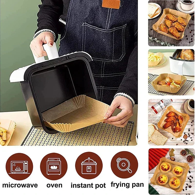 Cooking Paper Air Fryer Disposable Paper Square Round Baking Barbecue Plate NonStick Mat Kitchen Oven Oil Absorbing Paper Tool