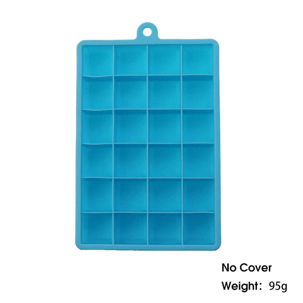 With Lid / No Lid 24-Hole Silicone Ice Tray Square Box Auxiliary Food Puree Cheese Jelly Mold Bar Kitchen Tool Cocktail Cube