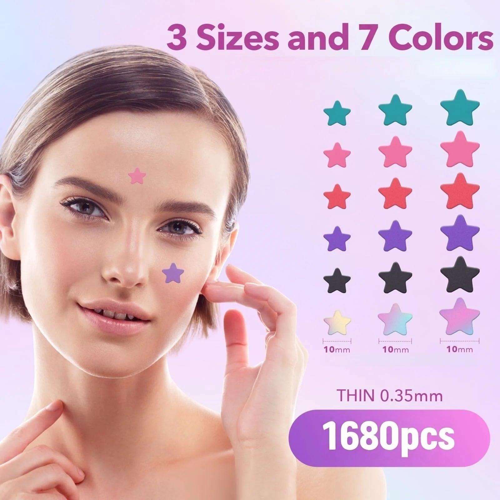1680 Pimple Patch - Gentle and Non-Irritating, Covers Acne and Blemishes - 280 Star Shape Multi-Color Concealer Patches Daily Fa