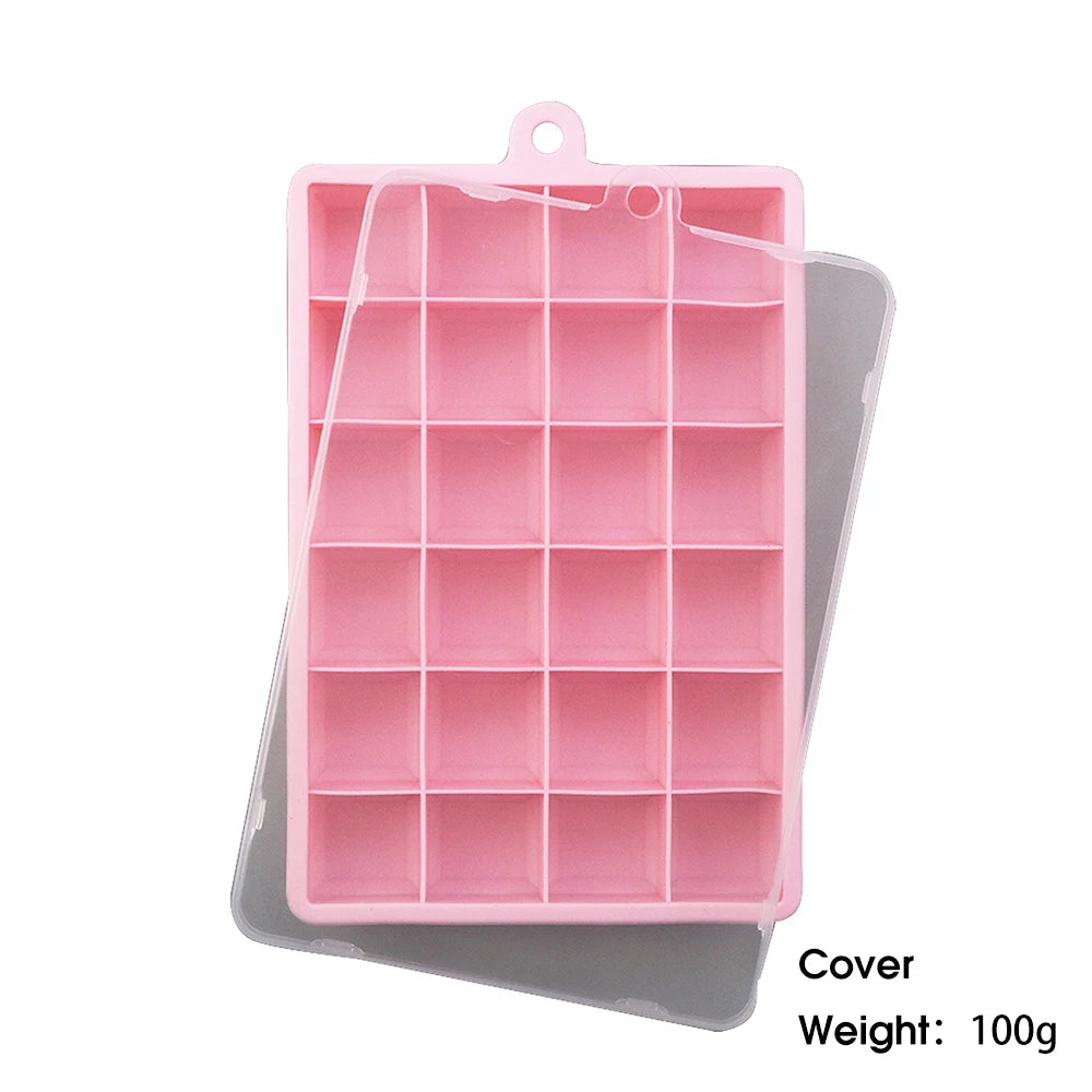 With Lid / No Lid 24-Hole Silicone Ice Tray Square Box Auxiliary Food Puree Cheese Jelly Mold Bar Kitchen Tool Cocktail Cube