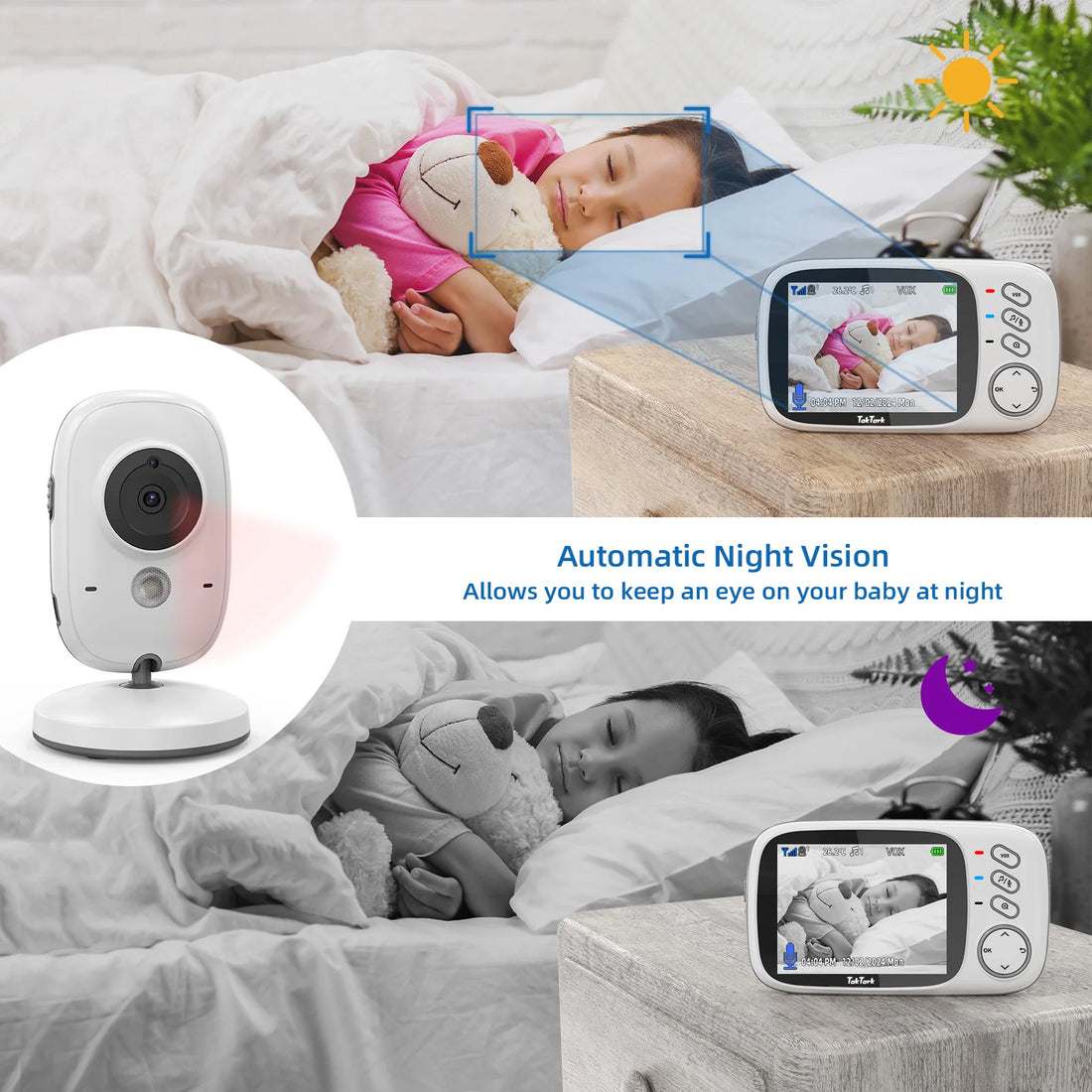 TakTark 3.2 Inch Wireless Video Baby Monitor With Lullabies Auto Night Vision Two Way Intercom Temperature Monitoring Babysitter