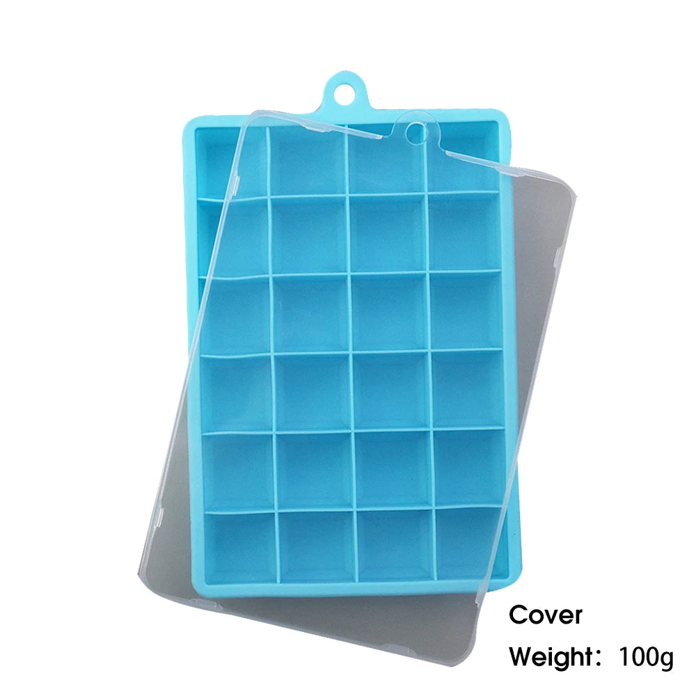 With Lid / No Lid 24-Hole Silicone Ice Tray Square Box Auxiliary Food Puree Cheese Jelly Mold Bar Kitchen Tool Cocktail Cube