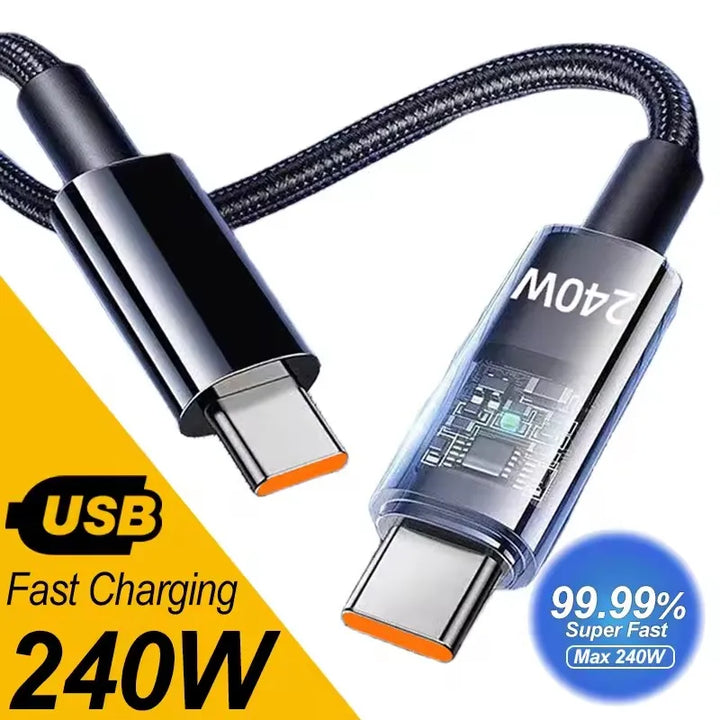 240W Dual Charging Line Type-C USB C To Type C Cable Fast Charging Nylon Braided TypeC Data Cord for Samsung Huawei Mi Laptop