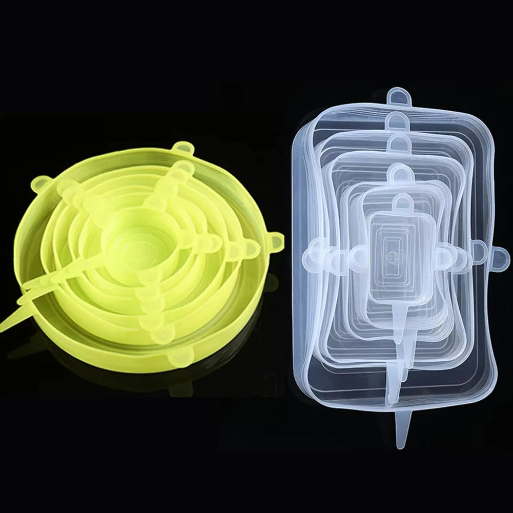 6 Pcs Silicone Cover  Stretch Lids for Kitchen Microwave Food Covers Bowl Caps Elastic Silicone Lid Cap Universal Adaptable Lids