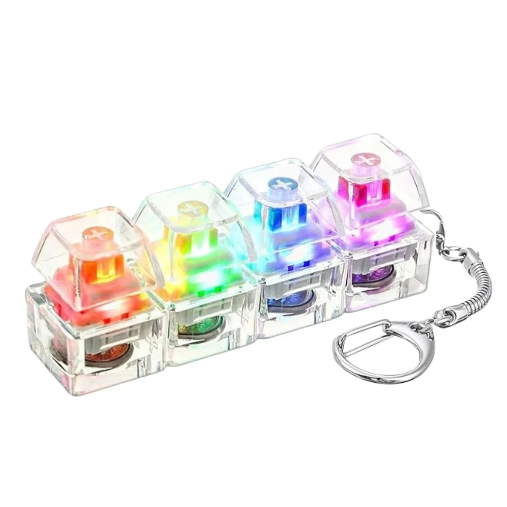4Keys Illuminated Mechanical Keyboard Keychain Finger Button Anti Stress Keycap for Office Home Adults Kid,Decompression Clicker