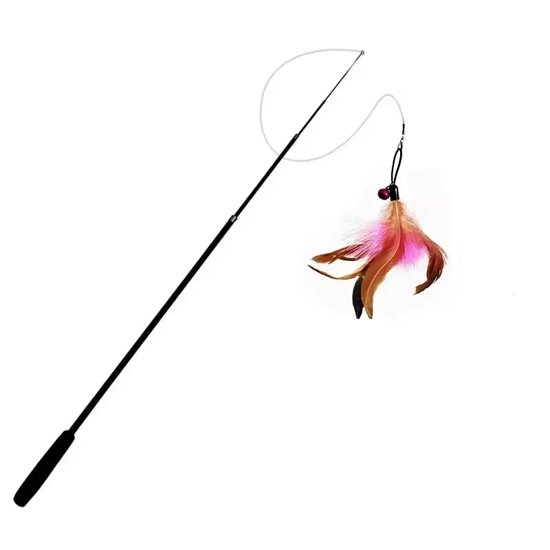 Extendable Long Pole Cat Toy Artificial Feather Interactive Teaser Wand Pet Cat Supplies