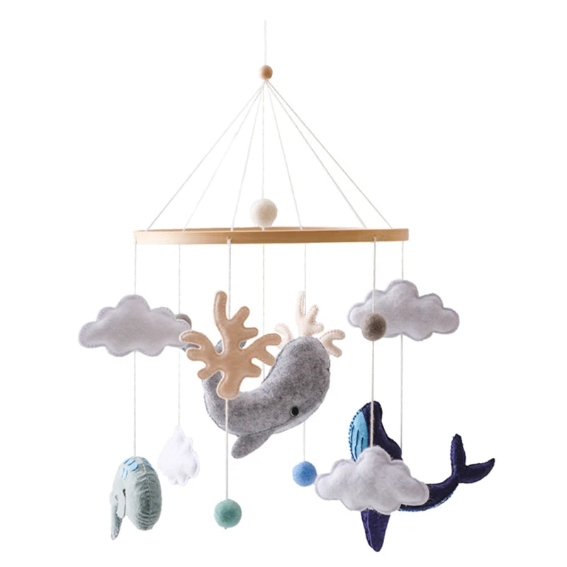 Wooden Crib Mobile Baby Bed Bell Rattle Toy Soft Felt Cartoon Bear Mobile bracket Newborn Music Box Bed Bell Hanging Bracket Toy