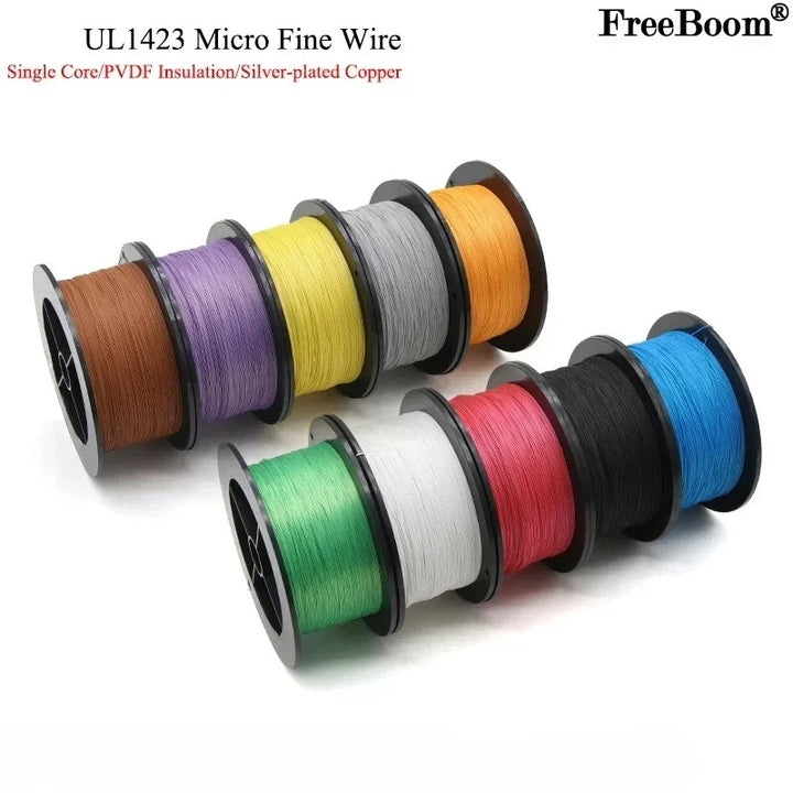 5/10/50M UL1423 PTFE Silver Plated Copper Wire 38/36/34/30/28/26/24AWG High Temperature Electronic Single Core Micro Fine Cable