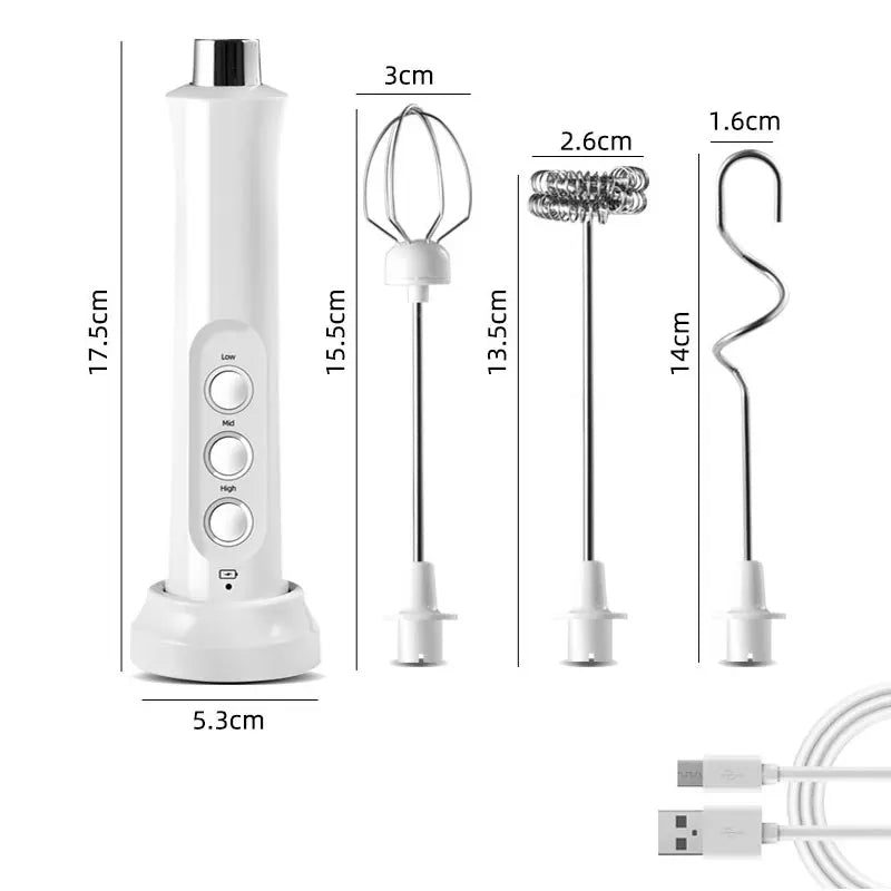 Electric Milk Frother Foam Maker Handheld Foamer High Speeds Drink Mixer Coffee Frothing Wand 3 In 1 Portable Rechargeable